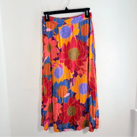 Farm Rio Vibrant Multicolor Sunflower Floral Print Midi Skirt XS - Picture 7 of 13